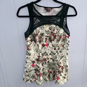 Ranna Gill for Anthropologie Top XS – Mixed Print, Mesh Detail, Boho Feminine